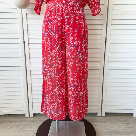 Anthropologie‎ Moon River Red Floral Print Jumpsuit Open Back Wide Leg Size M - Picture 4 of 15